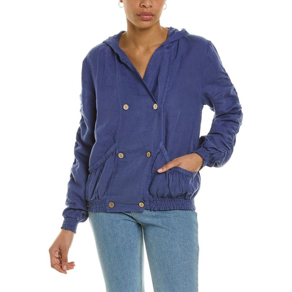 Xcvi Womens  Quilliam Hooded Linen Jacket, Blue
